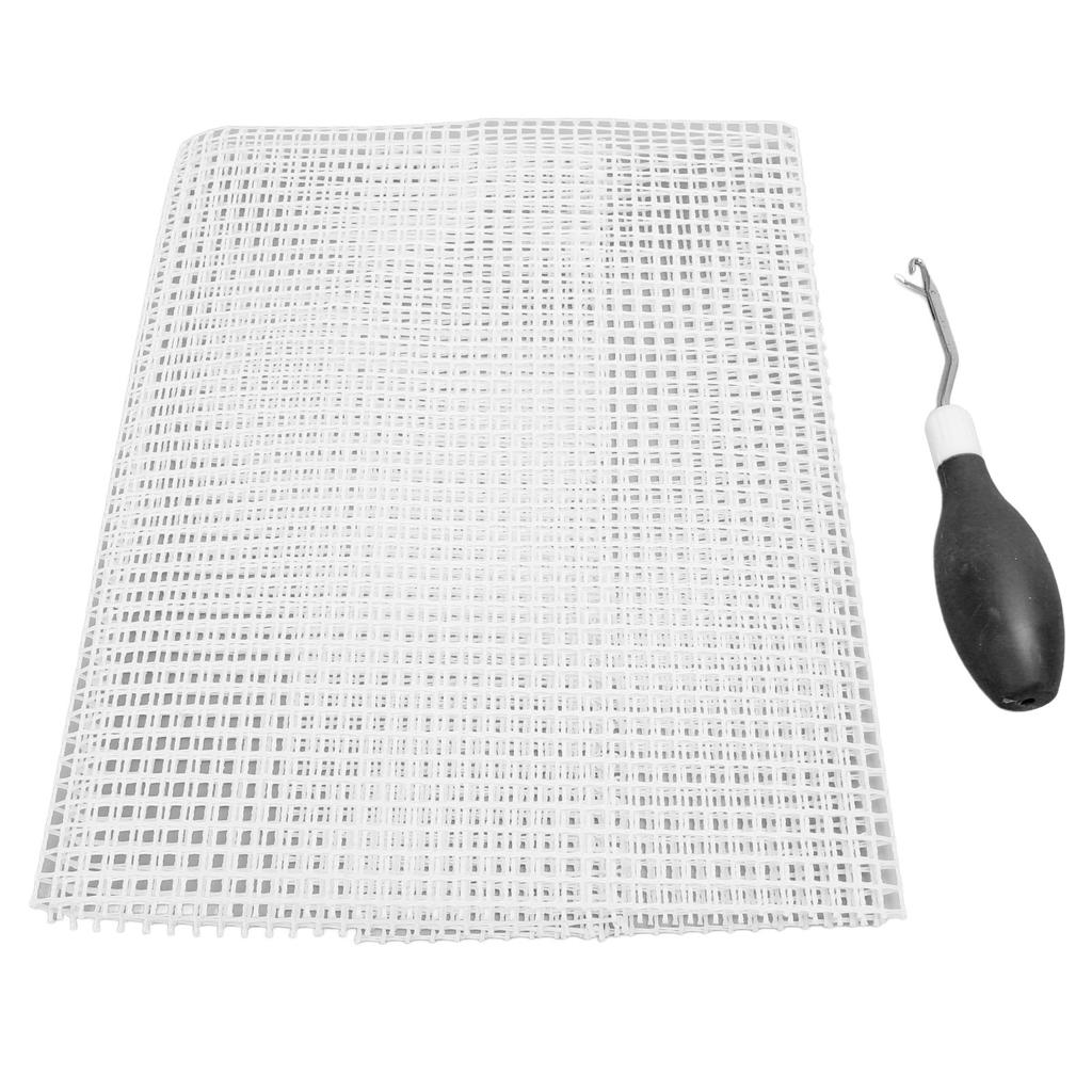 Hook Tool and Rug Hooking Mesh Kit Rubber Handle Bent Hook Crochet Needle 50x50cm Mesh Fabric for Crafts
