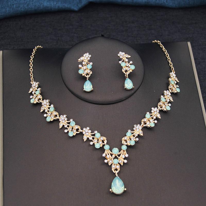 17 Colors Water Drop Purple Bridal Jewelry Sets for Women Party Prom Choker Necklace Earrings Bride Wedding Costume Accessories