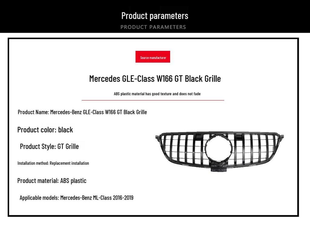 GT Black Grille for 2016-2019 Mercedes-Benz GLE-Class W166