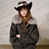 Liberté Collection Fluffy Fur-Collar Wool Blend Coat