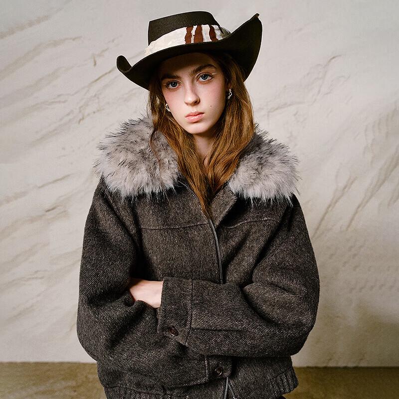 Liberté Collection Fluffy Fur-Collar Wool Blend Coat