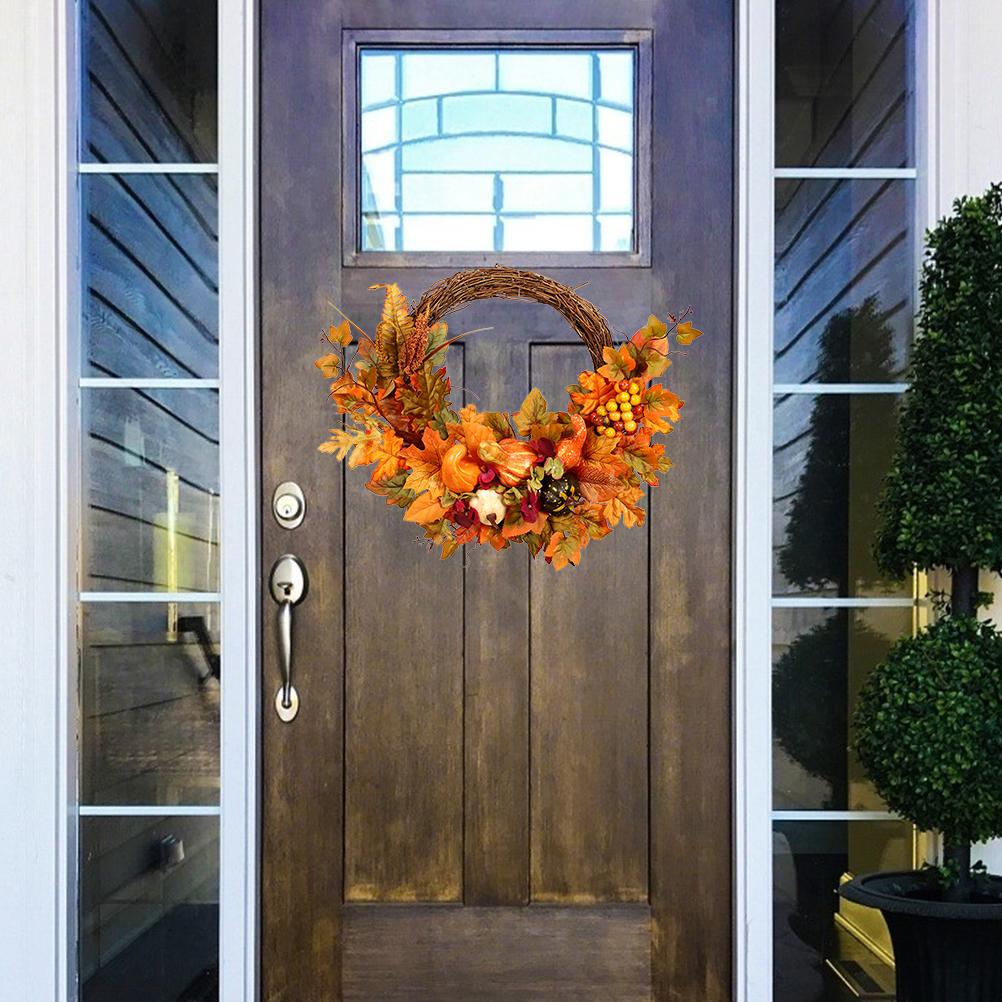 45cm Artificial Maple Leaf Pumpkin Wreath Fall Harvest Door Wall Decor