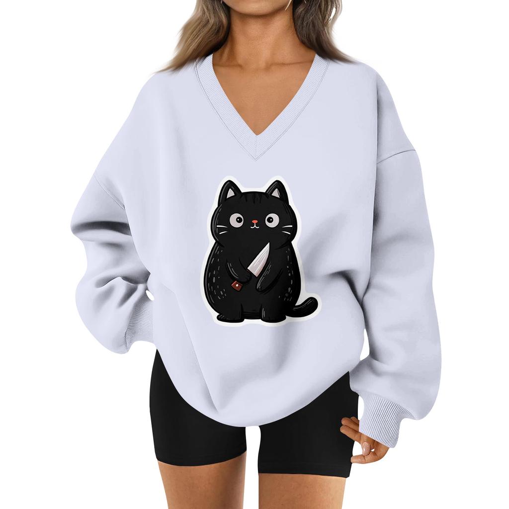 Women's V-neck Dropped Shoulder Halloween Print Sports Sweatshirt Top