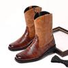 2025 Herrenstiefel Klassisch Retro Bestickt Mid-Calf Stiefel Mode High-Top Lässiger Lederstiefel Luxus Western Cowboy Stiefel für Herren