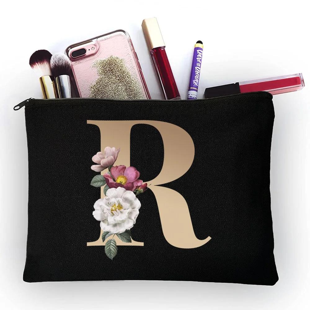 Girl Makeup Bag Golden Letter Pattern Classic Organizer Bag Pouches for Travel Bags Pouch Women's Cosmetic Bag