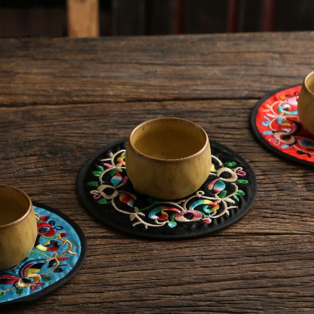Cloth Chinese Embroidery Insulation Pad Round Teacup Placemats Fabric Coaster  Dishes