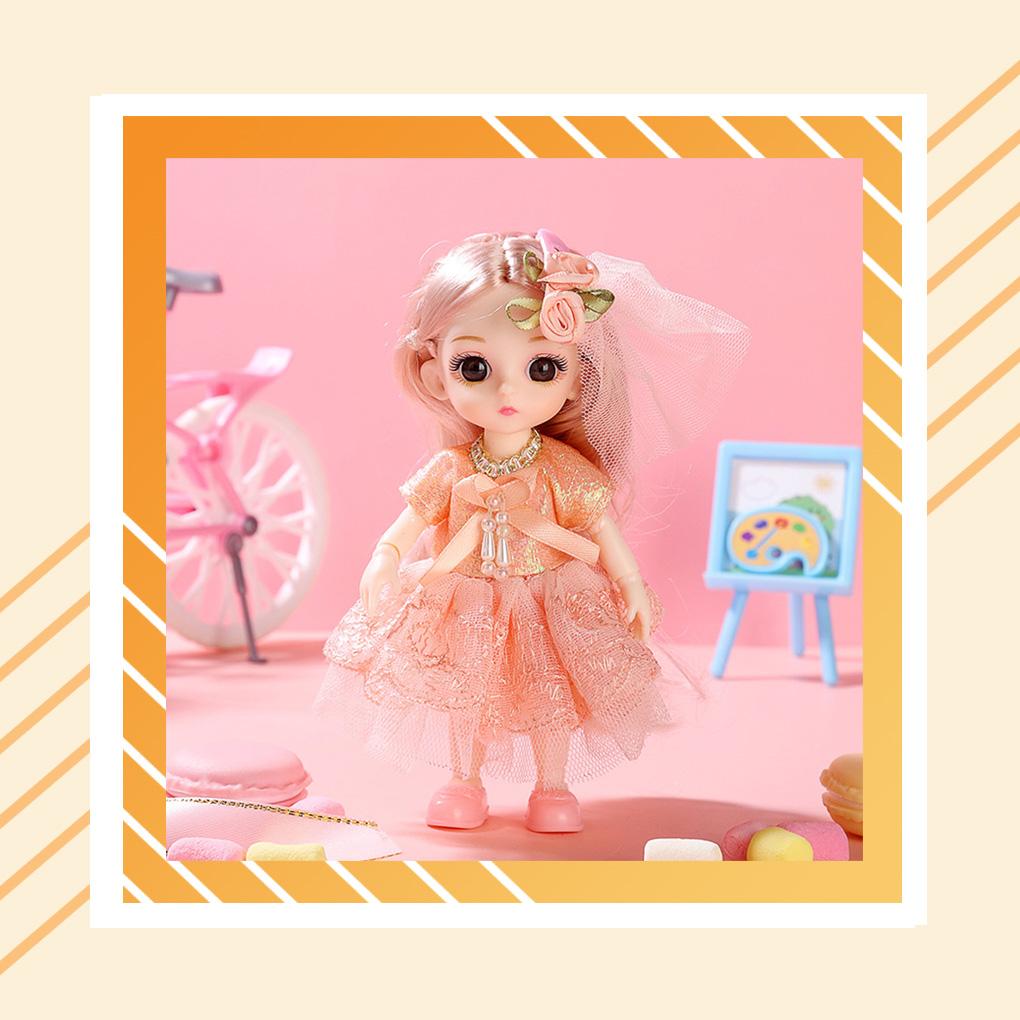 17cm Cartoon Doll Showcase Vinyl Ornament Moveable Joint Long Hair Party Atmospheres Decoration Sitting Kids Toy DIY