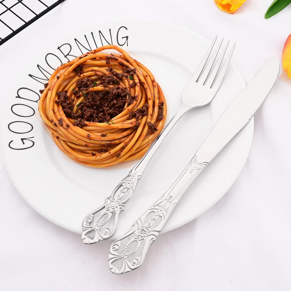 30Pcs Silver Royal Dinnerware Set Knife Dessert Fork Spoon Flatware Stainless Steel Cutlery Kitchen Silverware Tableware Set