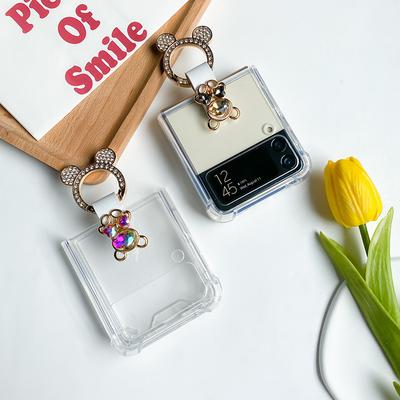 Pour Samsung ZFlip6 Airbag Anti-chute Étui de Téléphone Portable à Écran Pliant Flip Ours Strass 7 Transparent Simple Anneau Ins