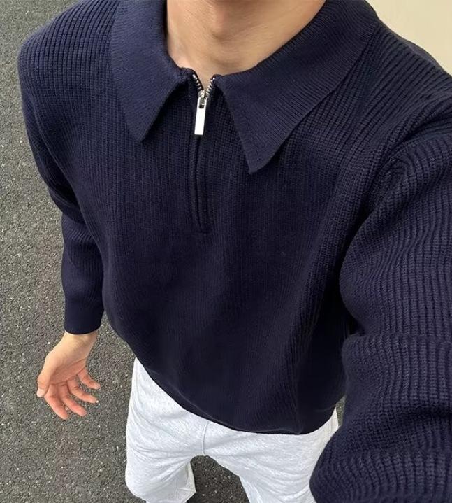 Men s Trendy Lapel Knit Half-Zip Sweater - Fashionable Korean Style Winter Wear 3XL