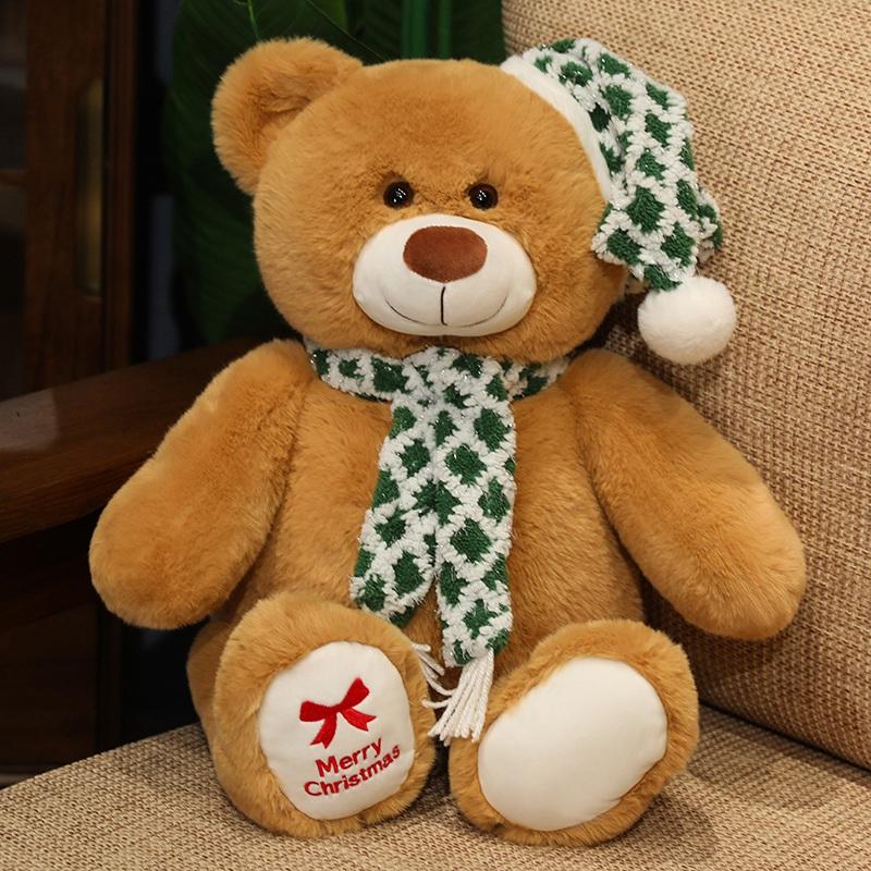 New Cute Scarf Teddy Bear Stuffed Toy Christmas Bear Decoration New Year Throw Pillow Party Knitted Scarf Doll Holiday Gift