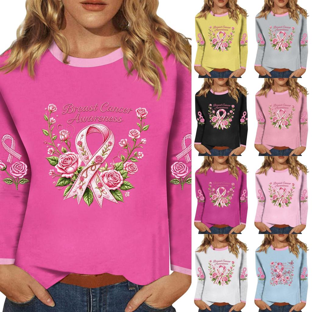 Women's Fashion Long Sleeve Breast Ribbon Print Neck Top