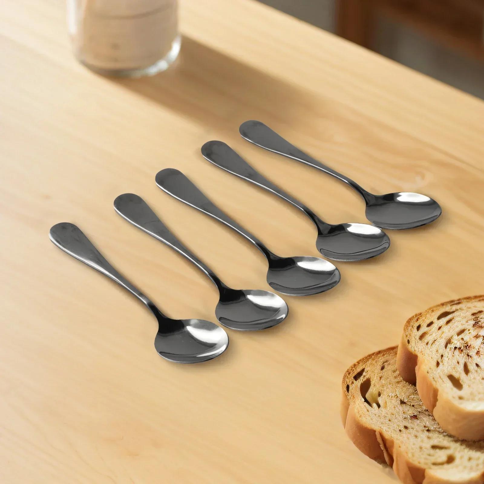 

5pcs Teaspoons Stainless Steel Spoons Coffee Tea Spoon Black Tools For Kitchen Dining Coffee Bar Dessert Shop Restaurant CHINA