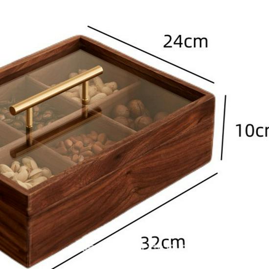 

Black Walnut New Year Snack Box: Compartmentalized Solid Wood Design for Fruits & Nuts in a Modern Chinese Style