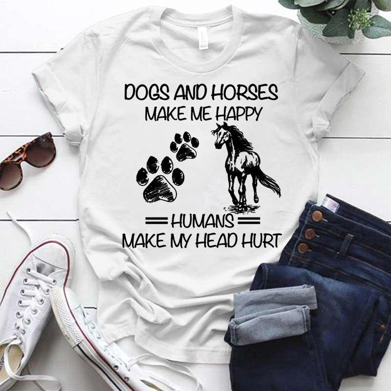 Cute Dogs And Horses Make Me Happy Dog Paw T-shirts For Women Lovely Short Sleeve Casual T-shirts Funny Ladies Round Neck
