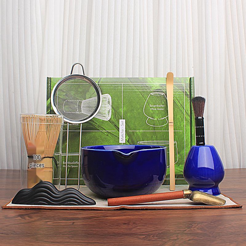 Japanese Matcha Tea Set with Kiln-Fired Glaze: Includes Whisk, Brush, and Stand - Multiple Styles Available