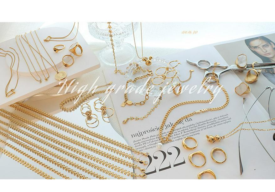 French-Inspired Trendy Double Ring Detachable Titanium Steel Stud Earrings, 18K Gold-Plated Jewelry F539.