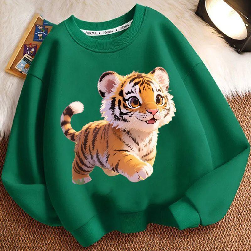 

Cute Tiger Hoodies for Children in Autumn and Winter, Casual Long-sleeved Round-neck Hoodies for Boys and Girls 160