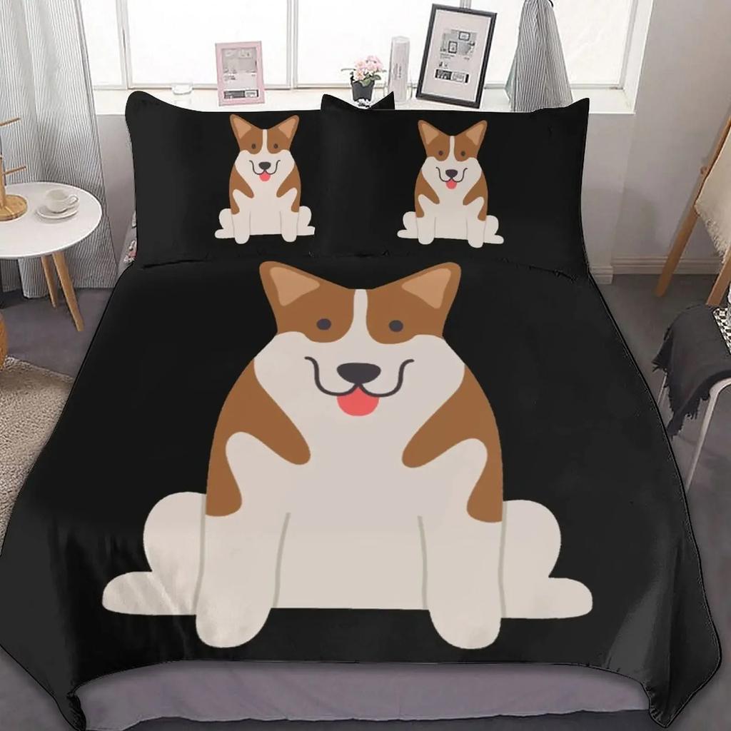 Set Lenjerie de Pat pentru Copii Câine Corgi Mărime King Queen Set Husă Plapumă Cățeluș Drăguț Desen Animat Animal de Companie Husă Plapumă Microfibră Husă Plapumă