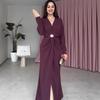 Autumn New European and American V-neck Long-sleeved Fashion Waist Pleated Women's Dress