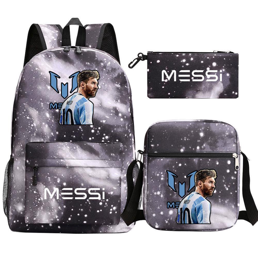 Football Star Print Youth Primary And Secondary School Students Schoolbag Three-Piece Set Men'S And Women'S Backpack