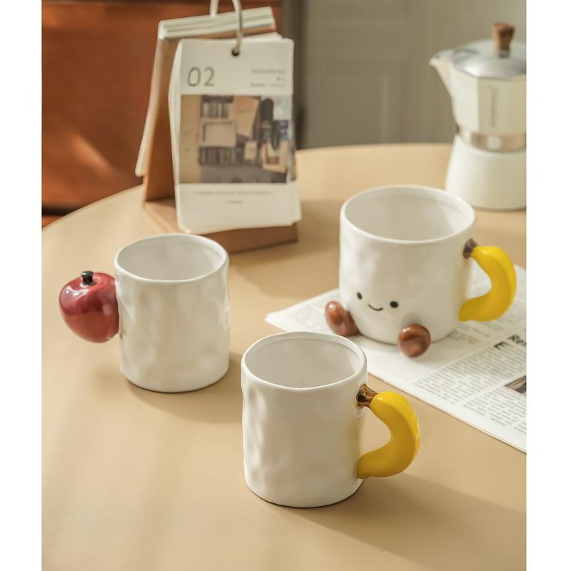 Creative Fun Apple Banana Mug Ceramic Coffee Cup Hand Painted Cup Milk Cup Underglaze Colored Couple Pair Cup