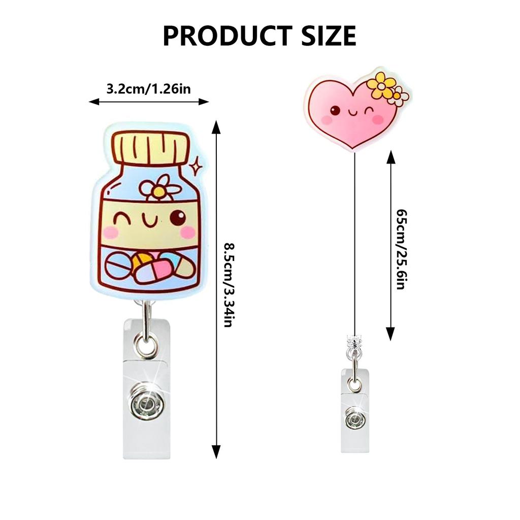 Medical Acrylic Glitter Pill Heart Lung  ID Badge Holder Retractable Badge Reel Rotatable Crocodile Clip for Doctor Nurse