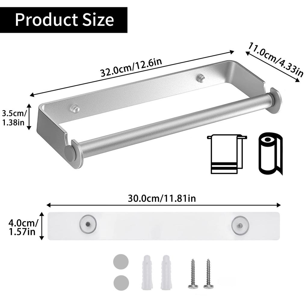 Space Aluminum Kitchen Roll Holder Wall Mounted Paper Towel Holder Kitchen Under Cabinet Roll Paper Holder for Bathroom Kitchen