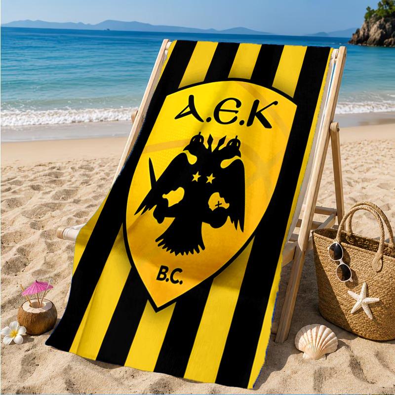 Asciugamano da Spiaggia con Stemma Calcio Aek, Asciugatura Rapida, Facile da Curare, Adatto sia per il Fitness che per le Vacanze al Mare, Essenziale per lo Sport