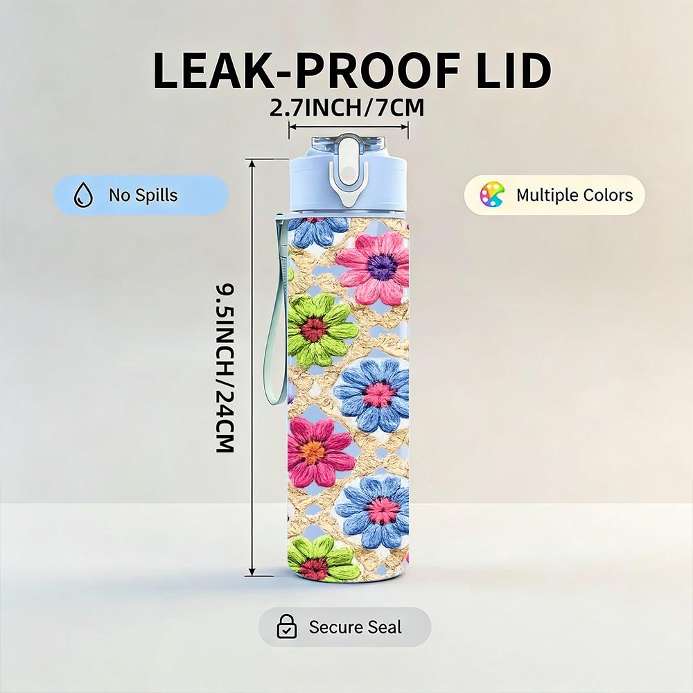 1PC Vibrant Multi Floral 750ml Color Plastic Sports Water Bottle Leakproof Flip Straw Lid Suitable for Sports Office Home Use