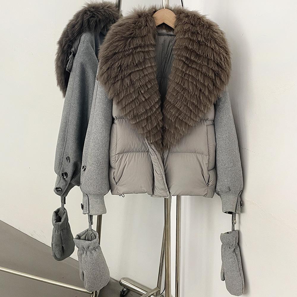 Natural removable real fox fur collar women's autumn and winter new white duck down jacket loose thickened warm jacket