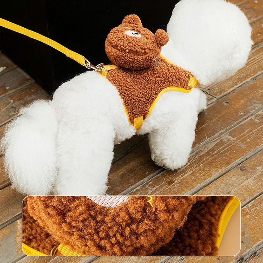 Soft Fleece Dog Collar Harness Cute Pet Vest Chest Strap Pet Backpack  Outdoor Walking Travel