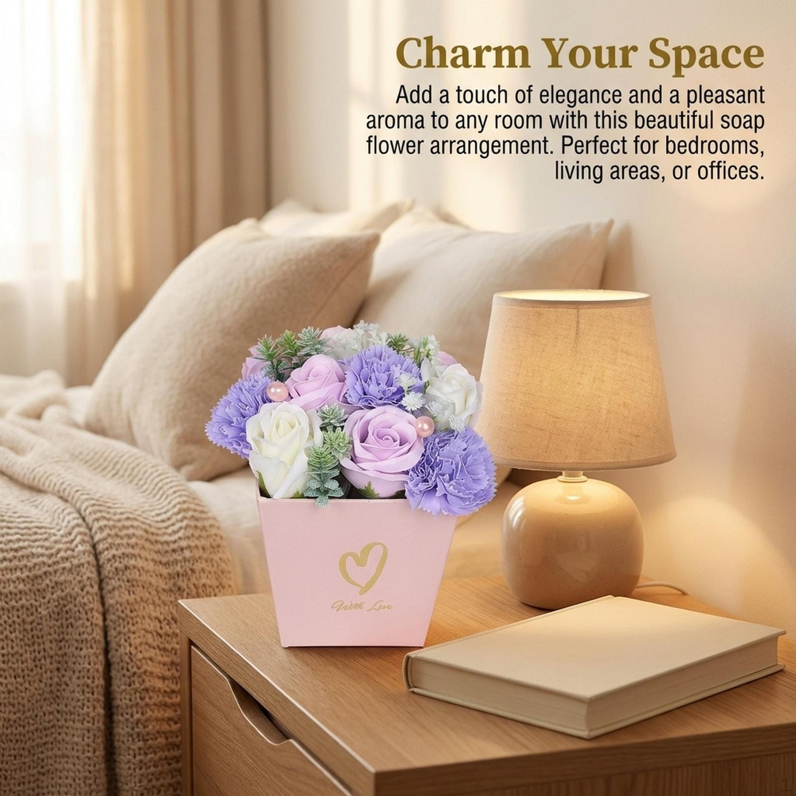 

Artificial Bouquet Scented Carnation Decorative Arrangement Luxury for Mother s Day Birthday Gift фіолетовий