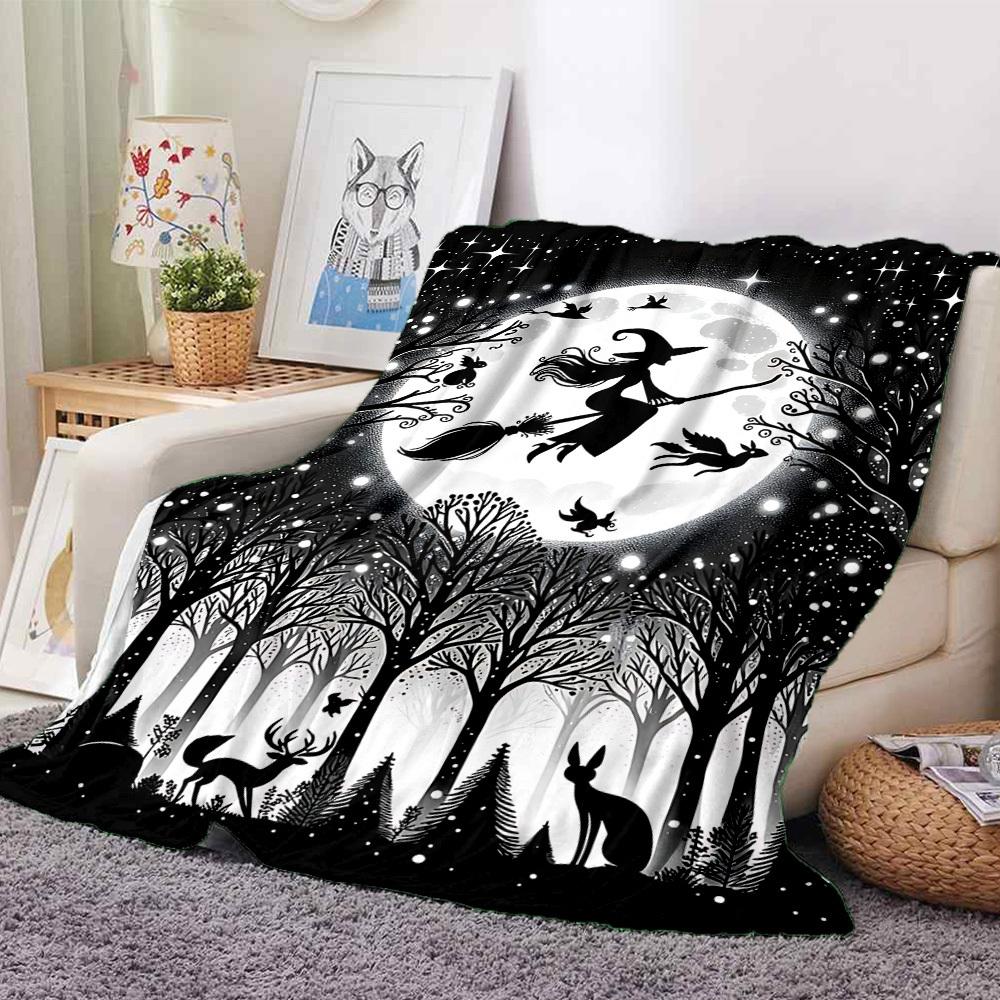 

1pc Moonlit Witch Blanket, Lightweight Flannel Blanket for Sofa, Bed, Travel, Camping, Living Room, Office,065 130cmx150cm