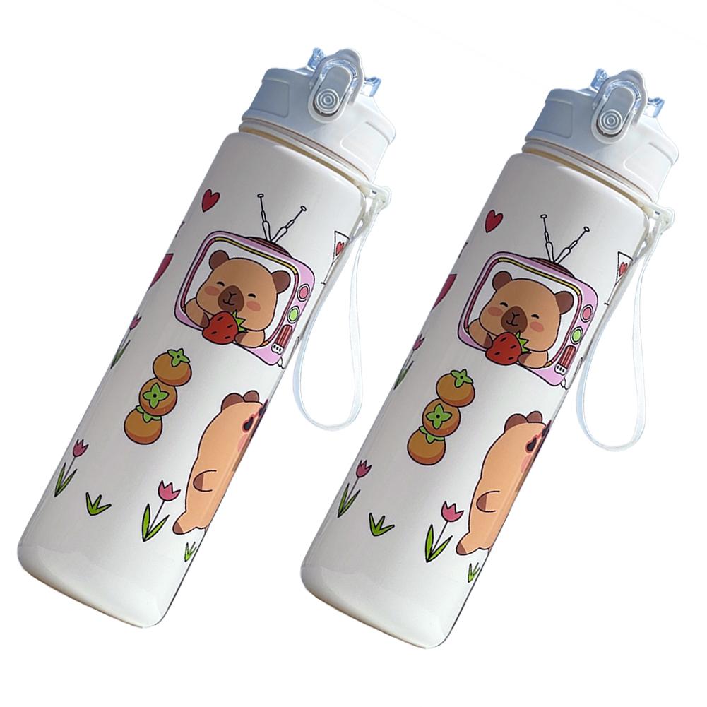 800ml Capybara Cute Water Cup with Straw & Handle Portable Drinking Bottle Large Capacity Kawaii Water Bottle for Fitness Sports
