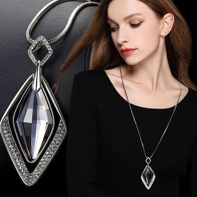 Faux Edelstein Strass Raute Anhänger Pullover Kette Frauen Halskette