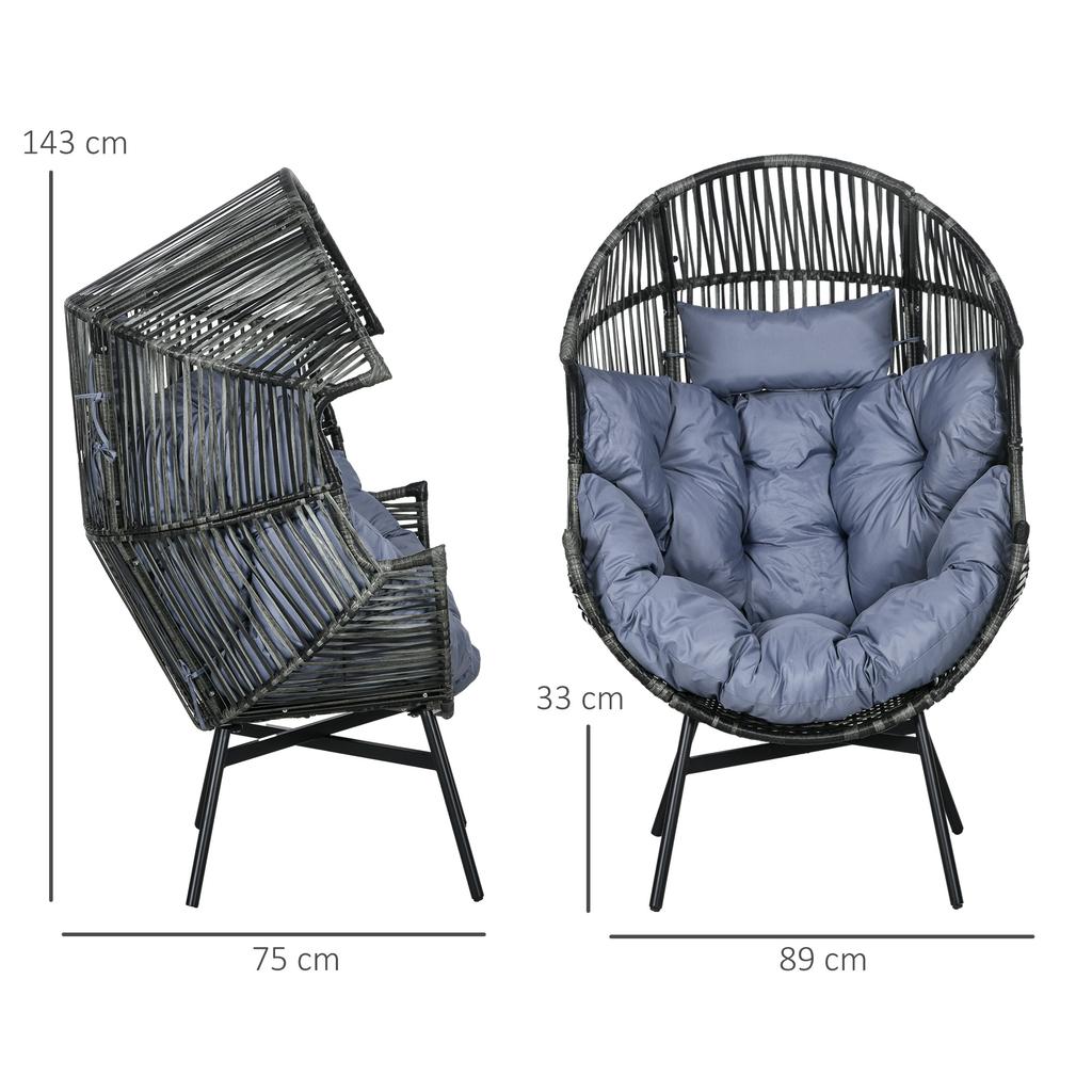 Rattan-Sessel, Outdoor-Sessel, Garten-Sessel, PE-Rattan, 89 cm x 75 cm x 143 cm, Grau+Schwarz