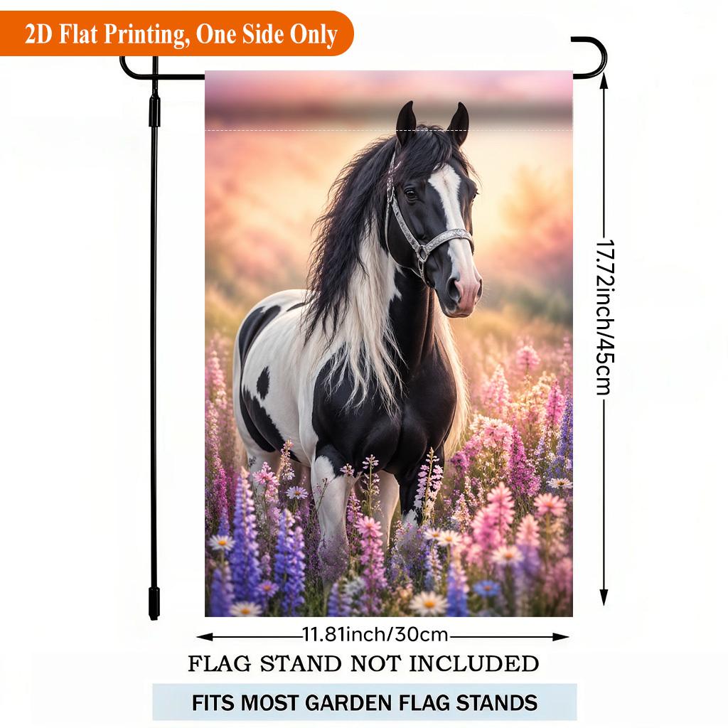 Beautiful Horse in Flower Field Single Sided Polyester Garden Flag - Single-Sided, Polyester, Outdoor Yard Decor