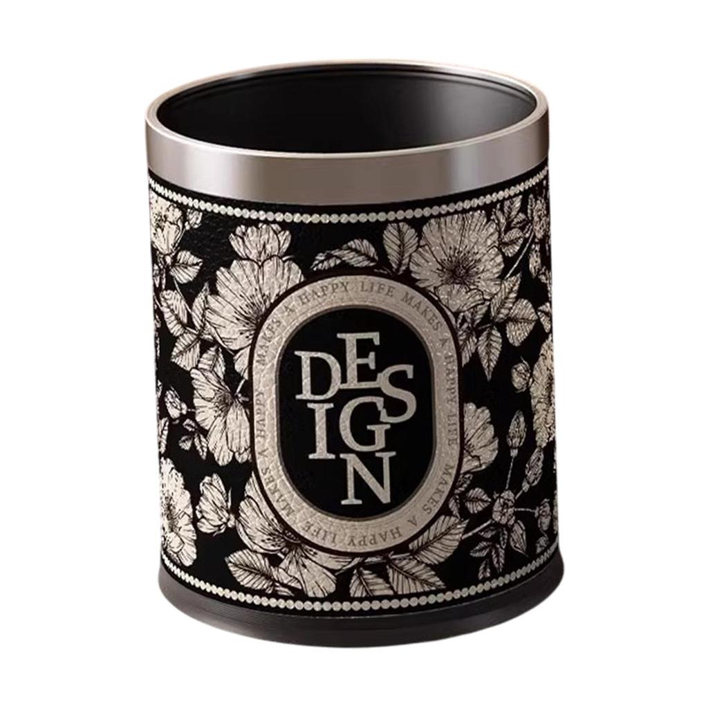 Round Trash Can French vintage Garbage for Bedroom Kitchen Bathroom Office Living Room Dorm Laundry Room Indoor