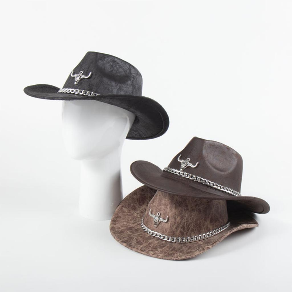 Fashion Suede Cowboy Hat for Women Men Unisex Wide Brim Hat with Metal Bull Head Breathable Sunproof Hat Travel Fedoras