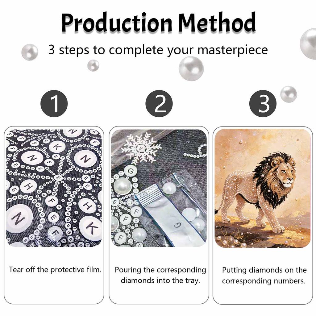DIY Pearl Bead Art Canvas Lion Pattern Frameless Creative Craft Painting Kit for Relaxing Home Wall Decoration