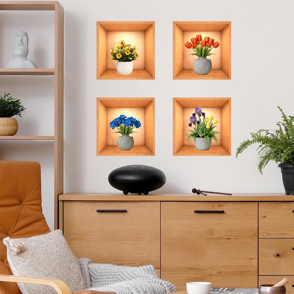 Simulated Bright Flower Vase Background Sticker for Living Room and Dining Room