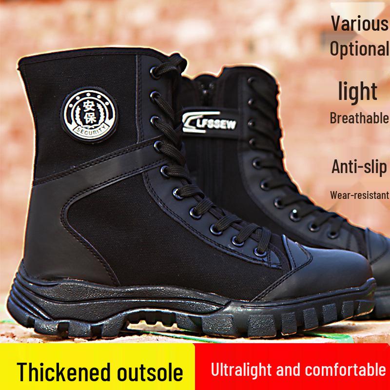 Men's High-Top Black Tactical Safety Boots - Non-Slip, Breathable, Durable for All Seasons Hiking