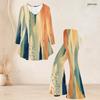Women Plus Size Round Neck Three Quarter Sleeve Printed Flared Top Flared Pants Two Piece Set