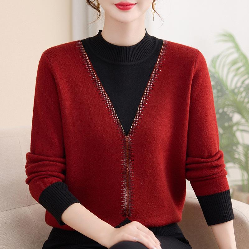 

Velvet-Lined Winter Knitwear for Mid-Aged Women - Warm Round Neck Sweater 3XL [120-130 Jin]