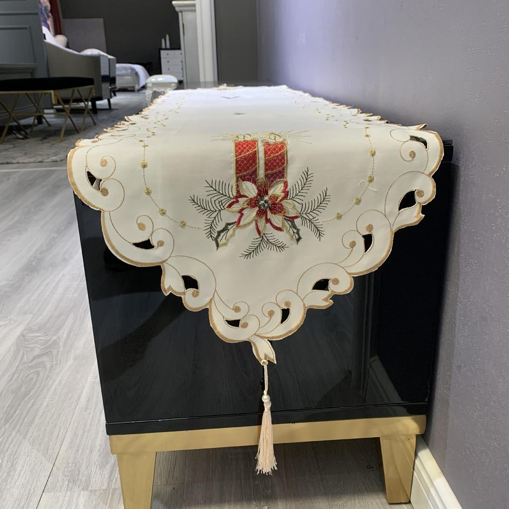 Christmas Table Flag Embroidered Candle Pattern Dining Table Tv Cabinet Long Tablecloth Table Flag