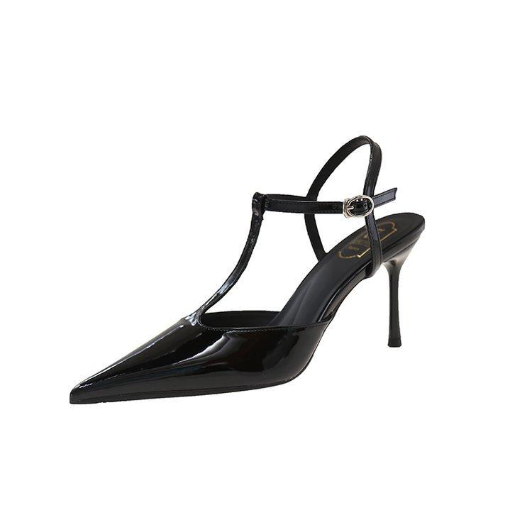 pointed head shallow mouth high heel women's sandals new one-word buckle bag head hollow thin heel high heel sandals women