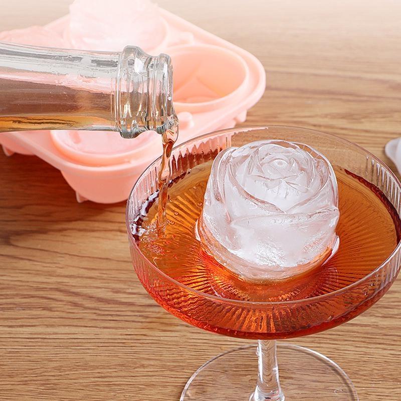 Formičky na led na růži, velké tácky na ledové kostky, led ve tvaru 4 obřích roztomilých květů, silikonová pryž Zábavný výrobník velkých ledových koulí