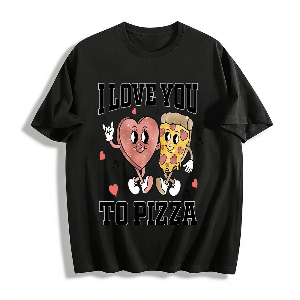 I Love You To Pizza Heart Print Casual Couple Short Sleeve Tee Pure cotton T-shirt XXS