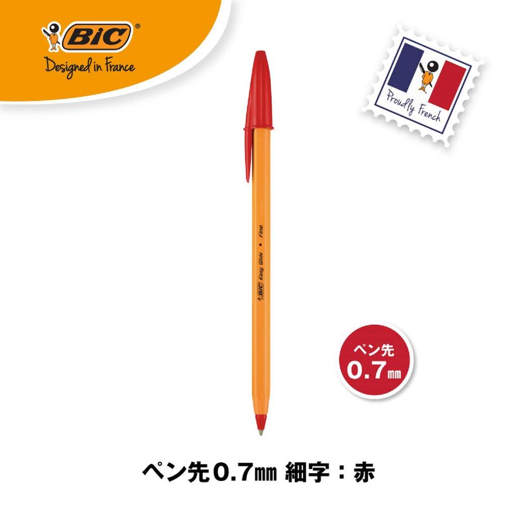 BIC Kuličkové pero Balení ORGF12EGRED Pero na bázi oleje, Oranžové, 0,7 mm, Červené, 12,